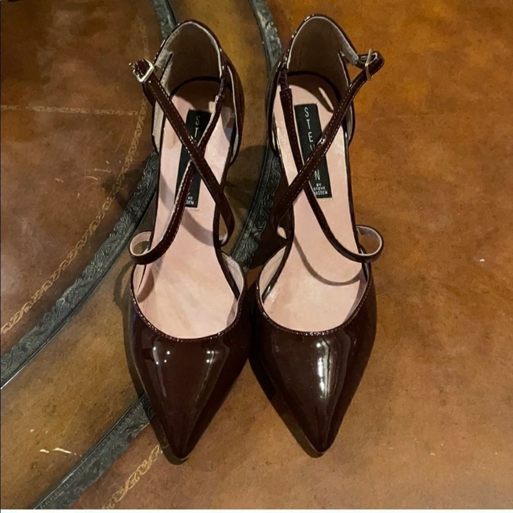 PATENT CRANBERRY Leather criss cross heels from Stitch Fix! Sabree point… - Picture 8 of 10